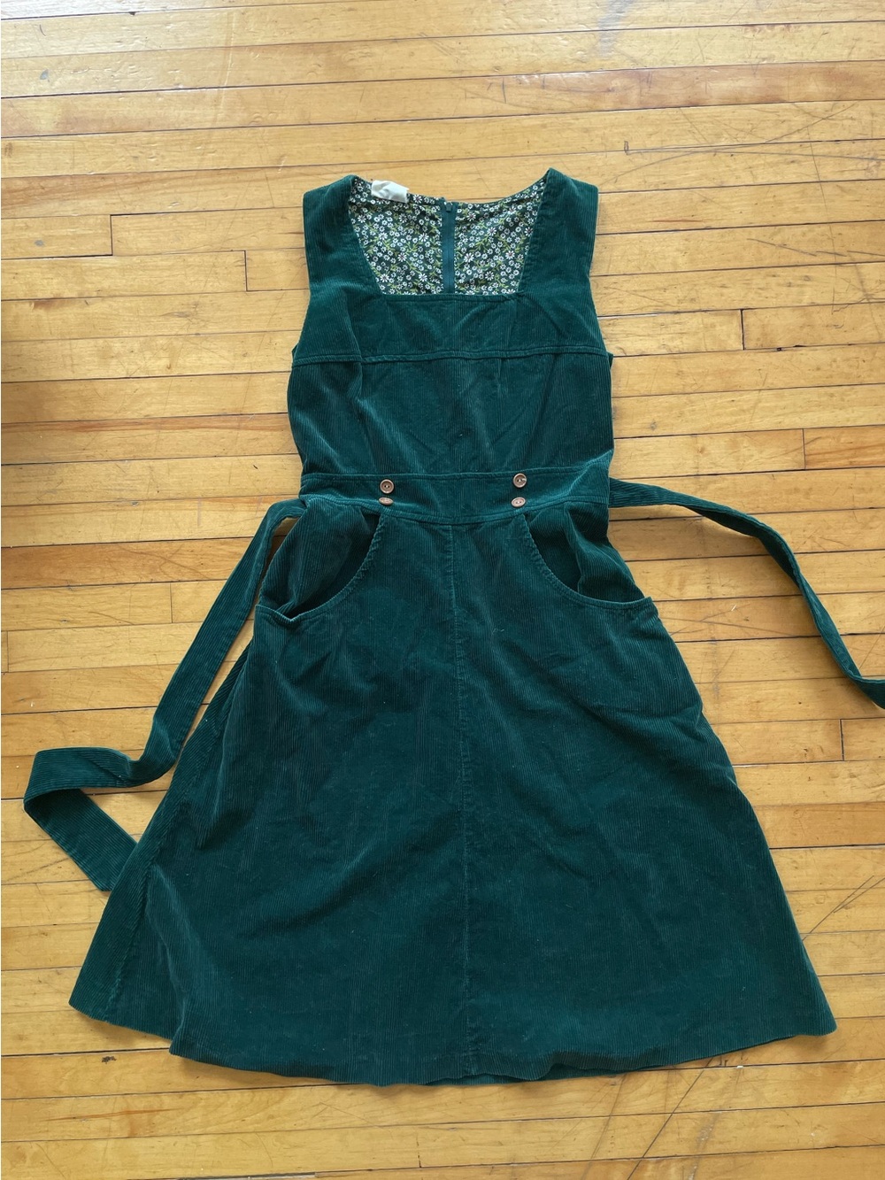 Vintage 1970's Corduroy Forest Green Pinafore Overall Cottagecore Dress